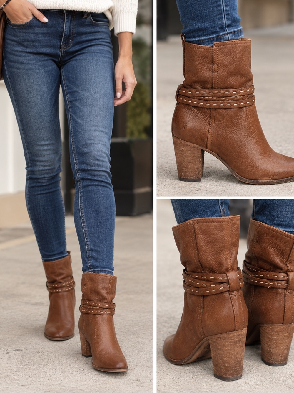 Frye Brown Leather Stacked Heel Ankle Boots